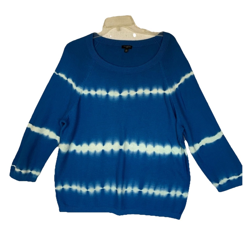 Talbots Sweater Women's Tie Dye Lightweight Cobalt Blue White Cotton XL Petite